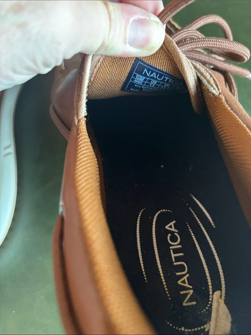Nautica Men’s Tan Leather Boat Shoes with White Sole